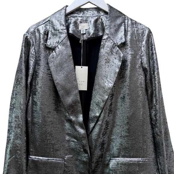 A New Day Metallic Silver Blazer XXL Lightweight Womens Evening Jacket NWT - Picture 2 of 7